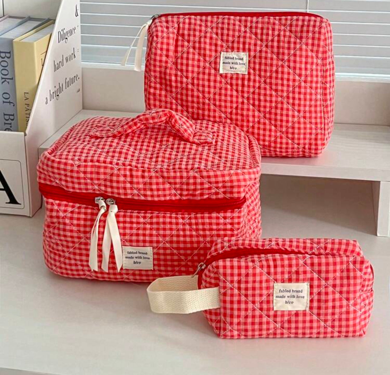 Cranberry Red Plaid Makeup Bag