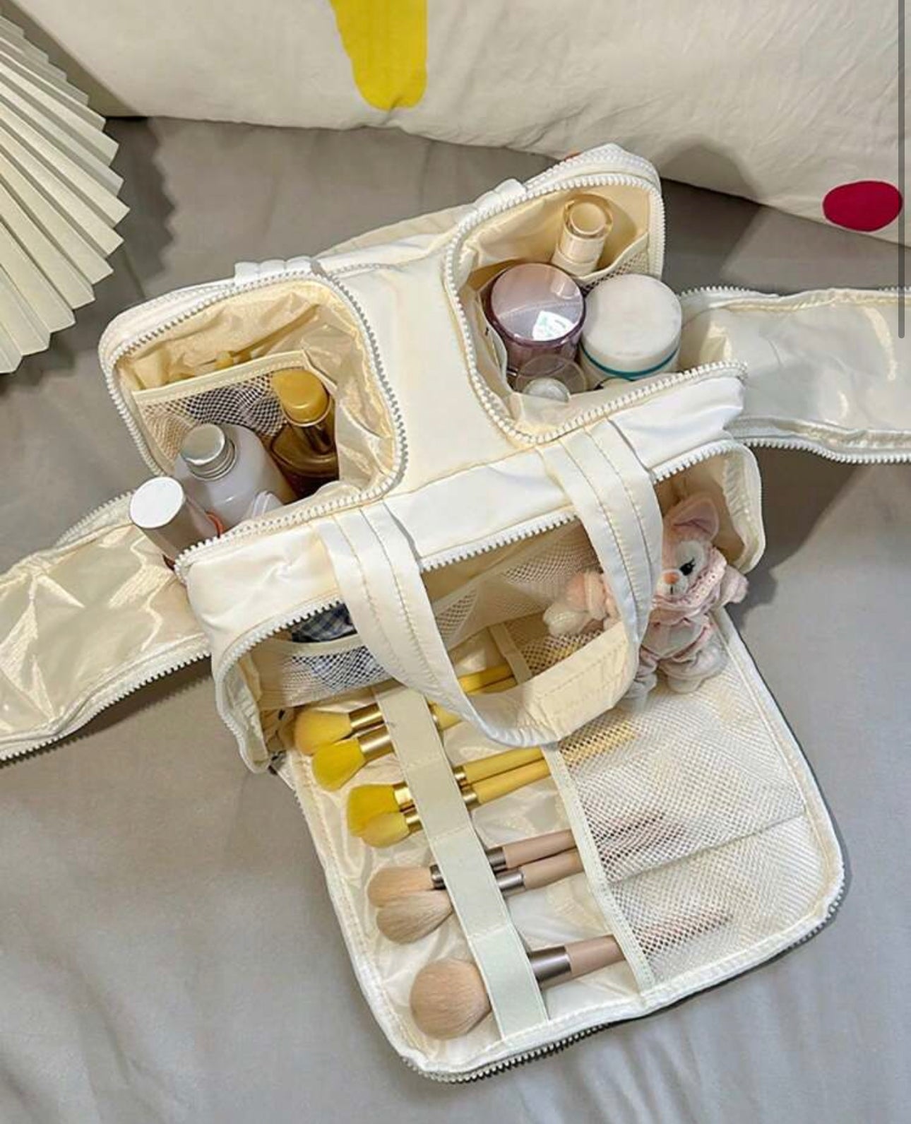 Dual Wide Opening Large Capacity Fluffy Makeup Bag Multifunctional