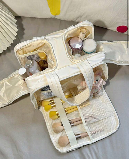 Dual Wide Opening Large Capacity Fluffy Makeup Bag Multifunctional
