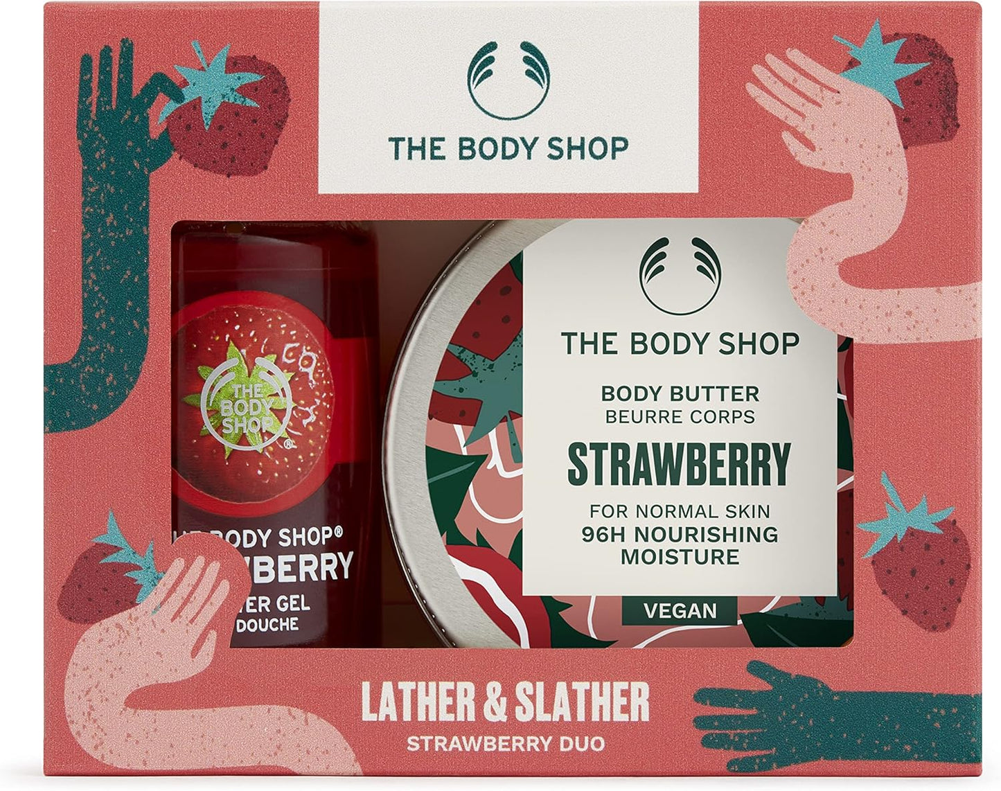 The Body Shop Lather & Slather Strawberry Duo Body Care Gift Set, for Normal Skin