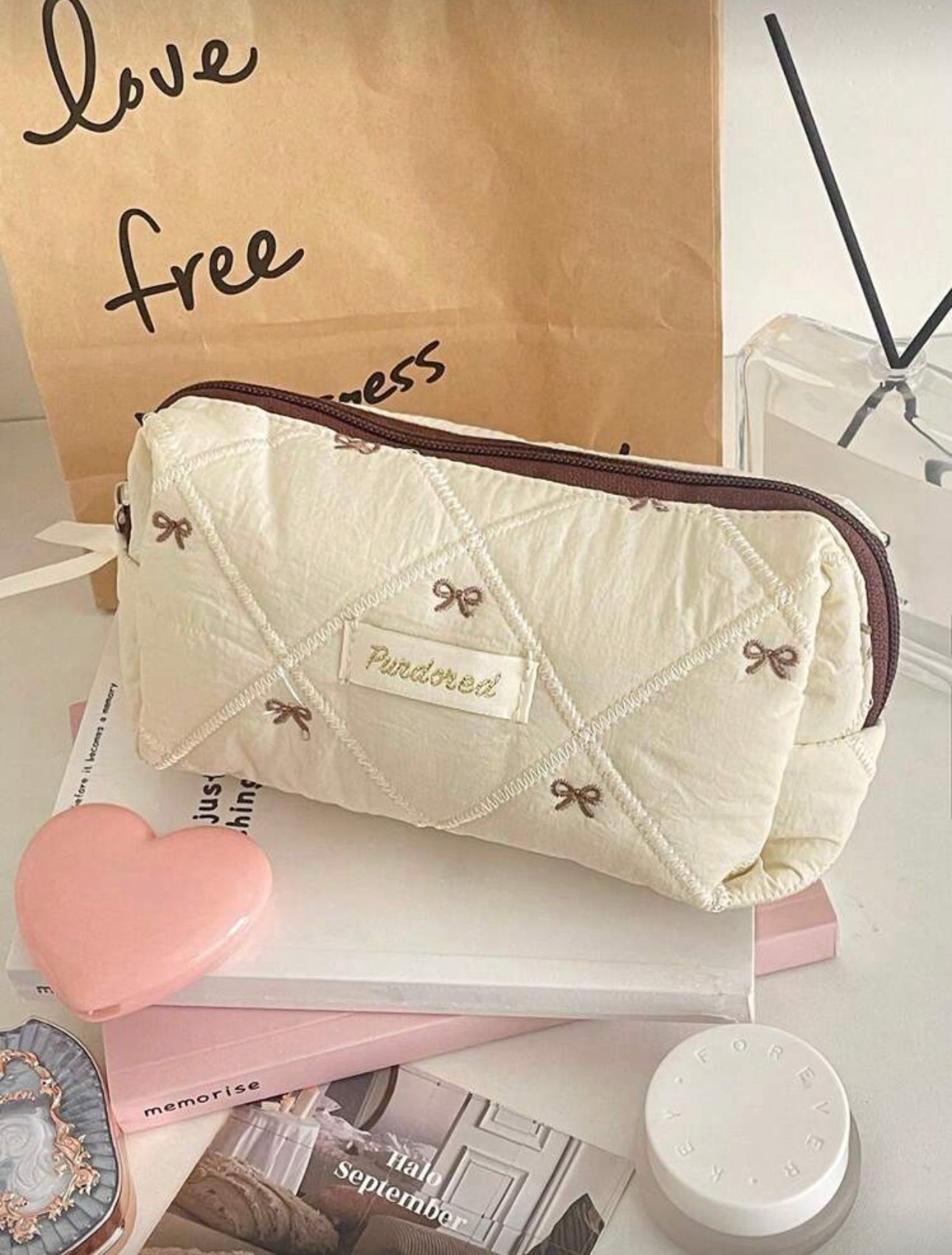 Coffee Bowknot Cosmetic Bag