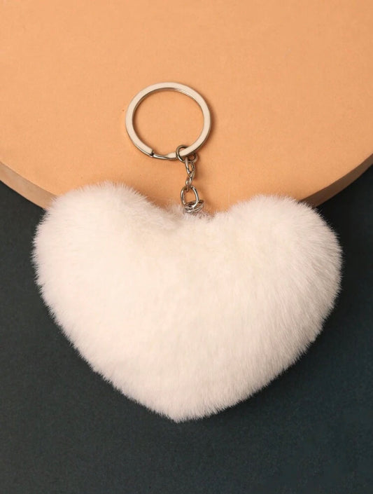 Keychain With Cute Fluffy Heart Pendant