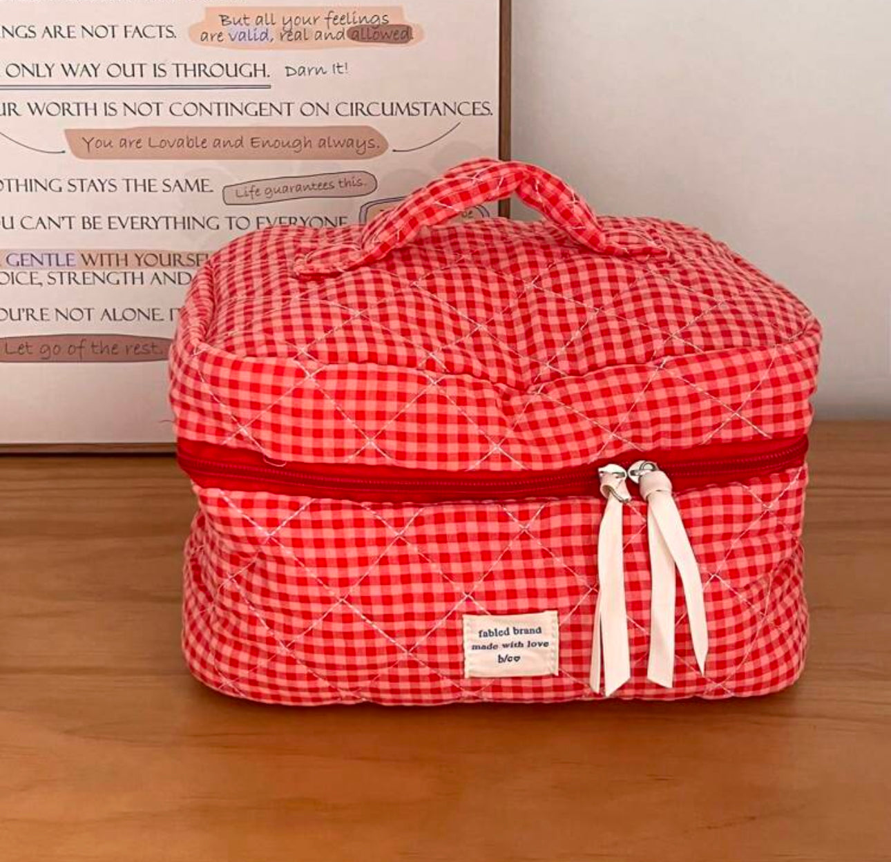 Cranberry Red Plaid Makeup Bag