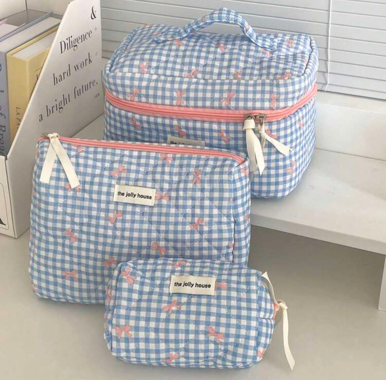 Plaid Bowknot Makeup Bag