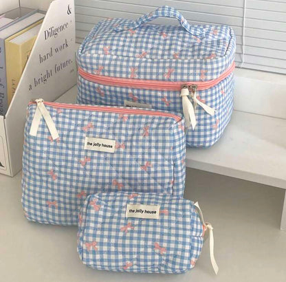 Plaid Bowknot Makeup Bag