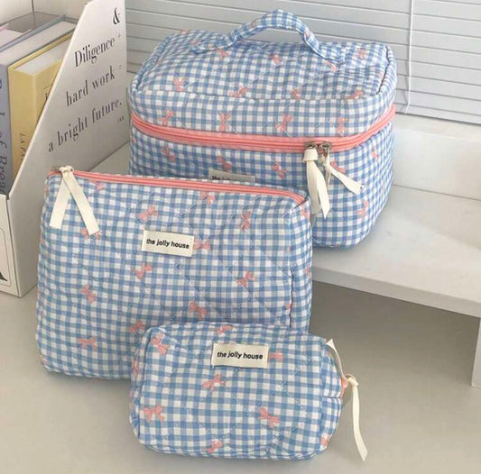 Plaid Bowknot Makeup Bag