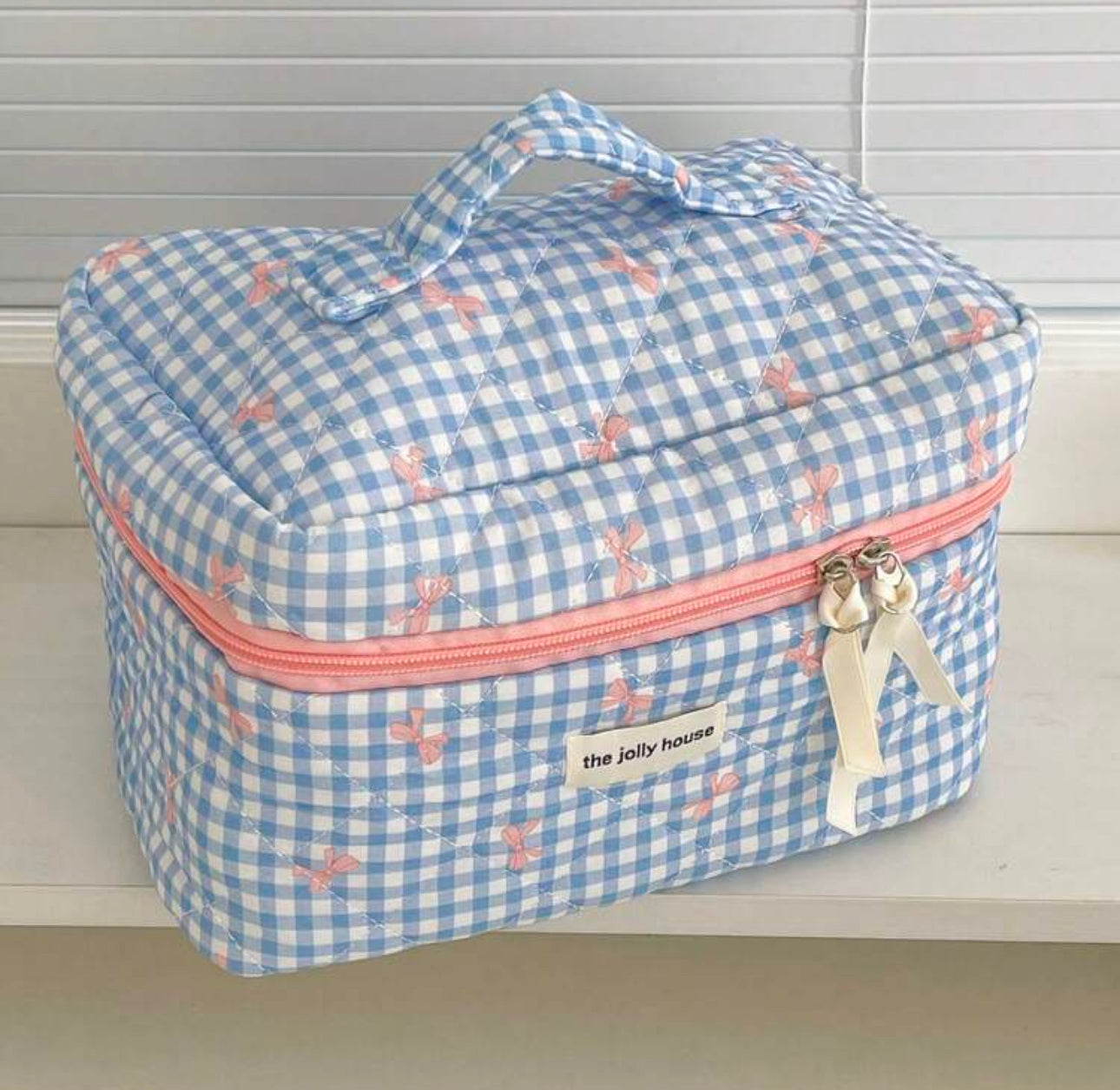 Plaid Bowknot Makeup Bag