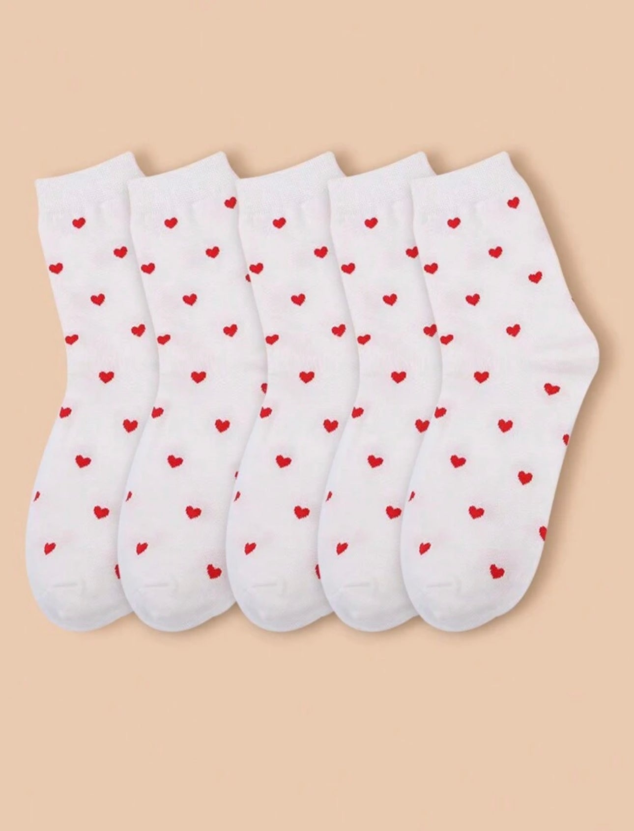 Women's White Heart Patterned Mid-calf