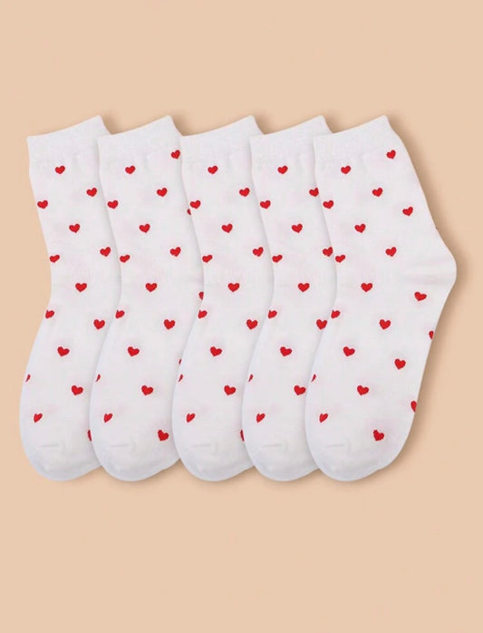 Women's White Heart Patterned Mid-calf